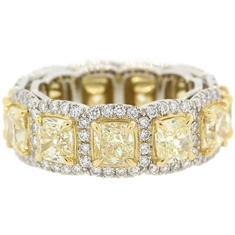 Fancy Yellow Radiant Cut Diamonds Gold Eternity Band Ring For Sale at 1stdibs