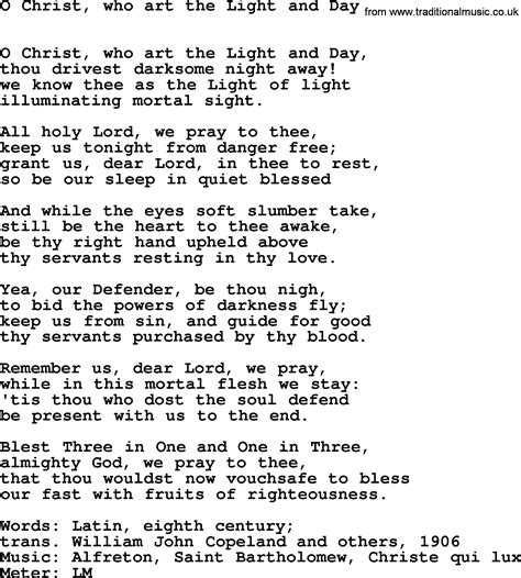 Lent Hymns, Song: O Christ, Who Art The Light And Day - lyrics, midi music and PDF