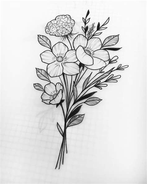 bouquet-of-flowers-simple-flower-drawing-black-and-white-pencil-sketch | Simple flower drawing ...