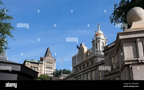 Architectural detail of the City Hall Park, a public park surrounding New York City Hall in the ...