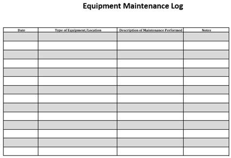 Free Equipment Maintenance Log Templates (Excel, Word) - Best Collections