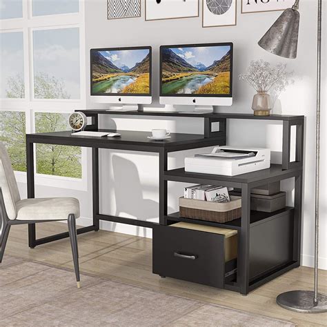 Tribesigns59 inch Computer Desk with Storage Shelves and File Drawer, Large Home Office Desk ...