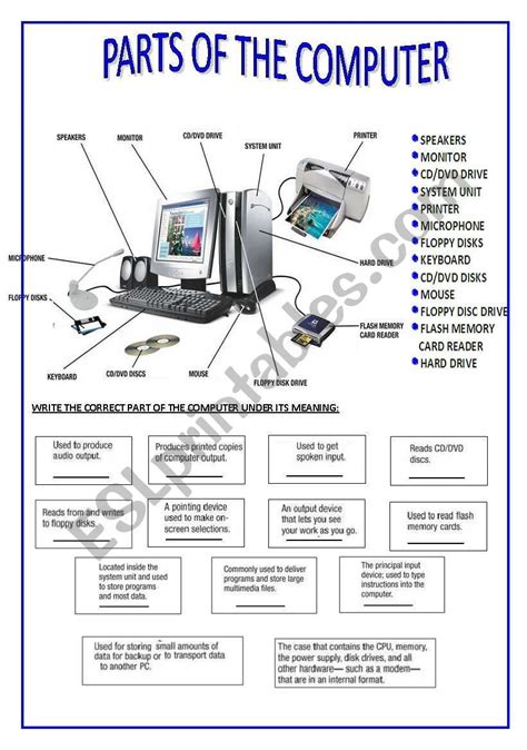 Printable Computer Parts Worksheet Pdf