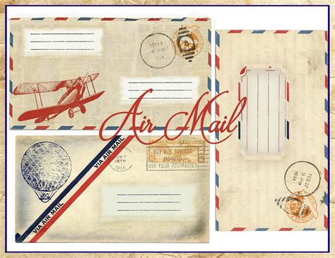 Vintage Air Mail Envelopes Embellishments Set Digital