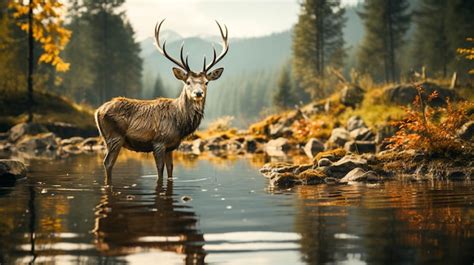 Premium AI Image | A serene reflection of nature beauty deer in the wild