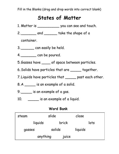 State Of Matter Worksheet