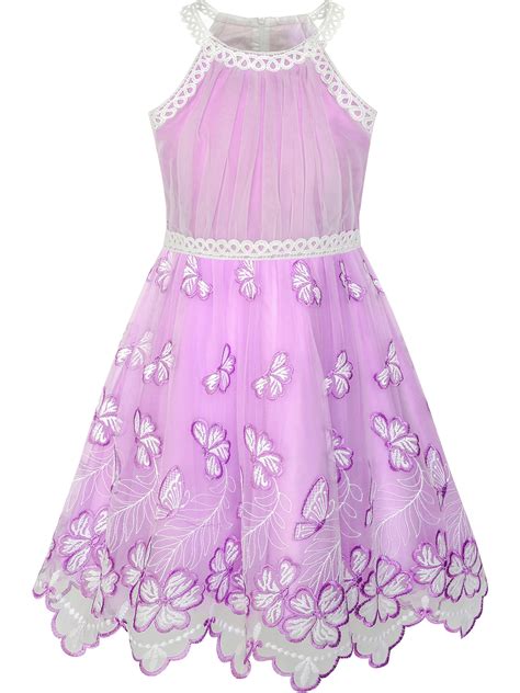 Girls Dress Purple Butterfly Embroidered Halter Dress Party 7 - Walmart.com