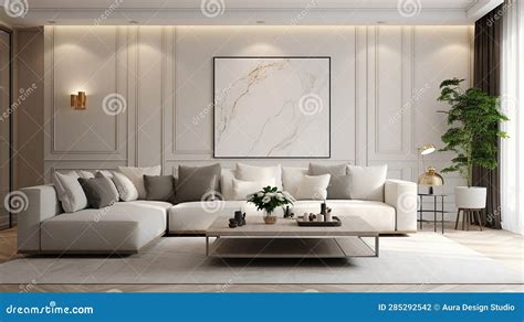 Modern Interior Design of Living Room with White Sofa Stock Illustration - Illustration of ...