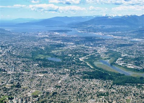 Aerial view of Vancouver, British Columbia, from a plane window