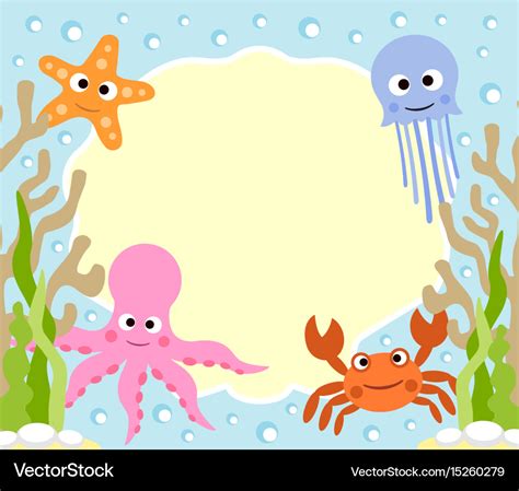 Sea animals cartoon background card Royalty Free Vector