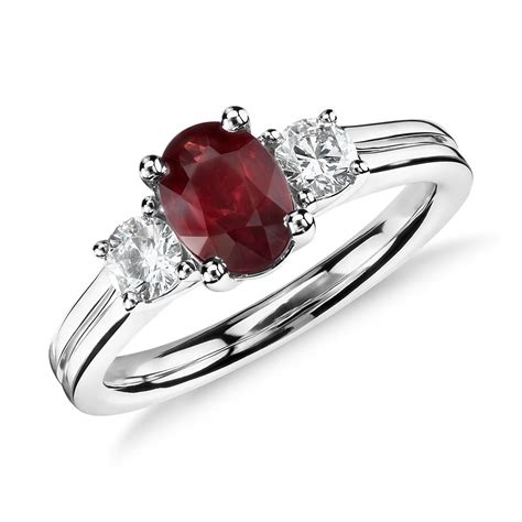 Ruby and Diamond Ring in 18k White Gold (7x5mm) | Blue Nile