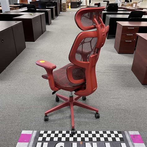 New - Red Web All Mesh Ergonomic Chair with Headrest | Office Furniture Liquidations