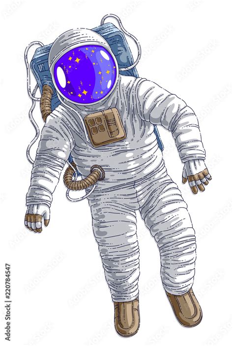 Astronaut in spacesuit floating in weightlessness, spaceman in open space realistic vector ...