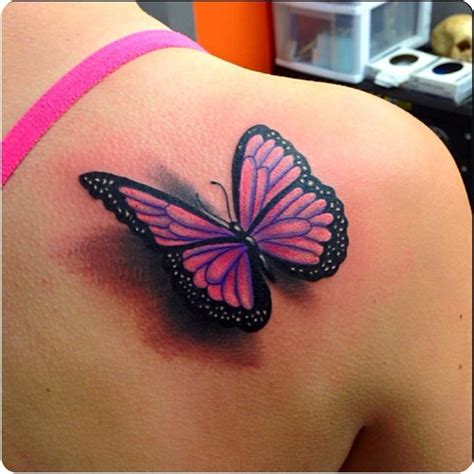 Lovely Pink And Black 3D Butterfly Tattoo On Back Shoulder | 3d butterfly tattoo, Butterfly ...