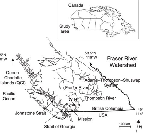 Map of study system inset within Canada and the Fraser River Watershed... | Download Scientific ...