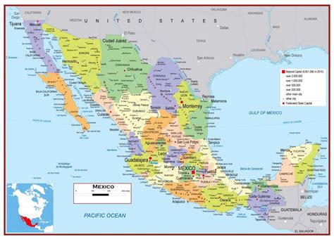 Large detailed political and administrative map of Mexico with roads, cities and airports ...