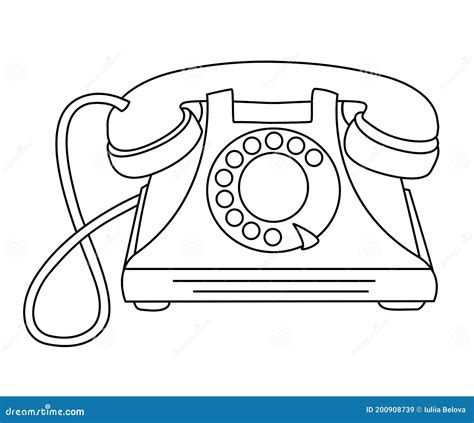 Antique Rotary Dial Telephone with a Wire. Vector Linear Illustration Stock Vector ...