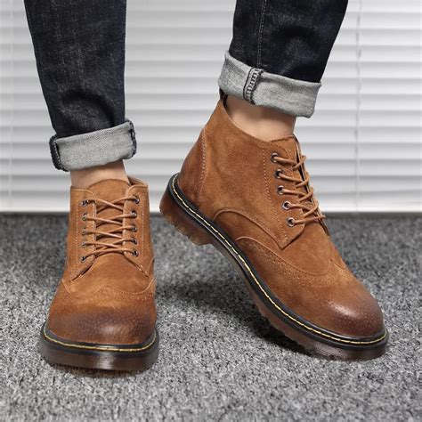 Genuine Leather Men's Ankle Boots Autumn Winter Fashion Men Martin Boots Low Cut High Quality ...