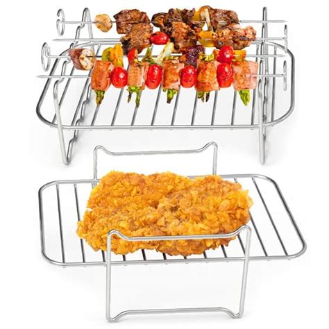 Buy 2PCS Air Fryer Double Layer Grilling Rack with 4 Skewers, Multi-purpose Dual Air Fryer ...