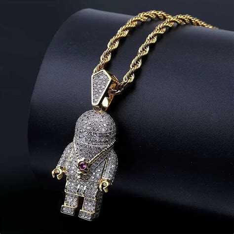 Hip Hop Jewelry Zircon Astronaut Iced Out Cool Mens Pendant Necklace Gold Chain For Men Fashion ...