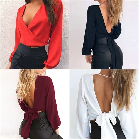 Sexy Deep V-Neck Backless T-Shirt Crop Top – whaonck