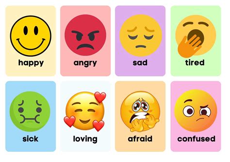 Emotions Emoji Printable Flashcards Instant Download Emotions Classroom Flashcards Pre-k Flash ...