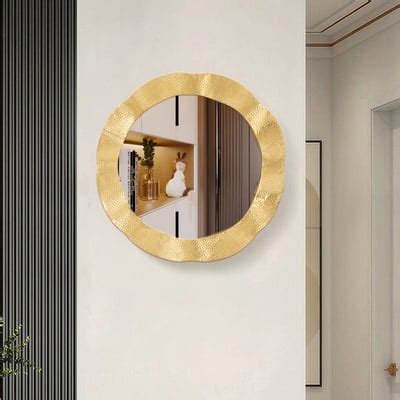 24" Large Glam Gold Round Wall Mirror Decor Art for Living Room Bedroom | Homary