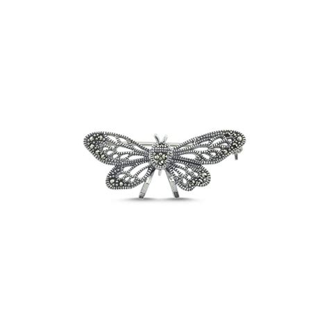 Sterling Silver Marcasite Butterfly Brooch - BR87293 | Şile Silver, Jewelry Manufacturer ...