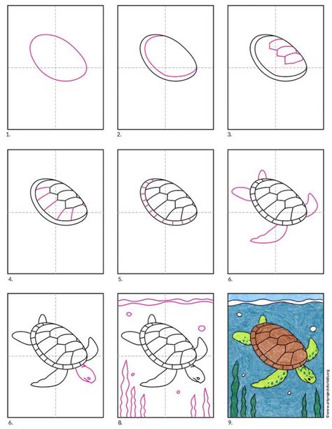 How to Draw a Sea Turtle · Art Projects for Kids Sea Turtle Drawing, Sea Turtle Art, Turtle ...