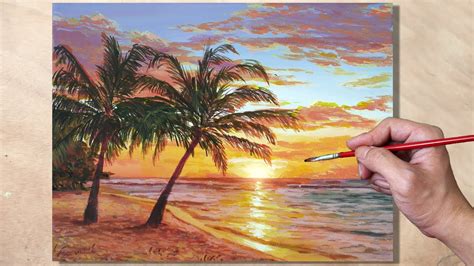 Acrylic Painting Beach Sunset Seascape - YouTube