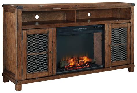 Signature Design by Ashley Tamonie Rustic Mango Veneer XL TV Stand with Electric Fireplace ...