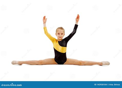 Little Girl Gymnast Sitting in the Splits. Isolated on White Stock Photo - Image of aerobics ...