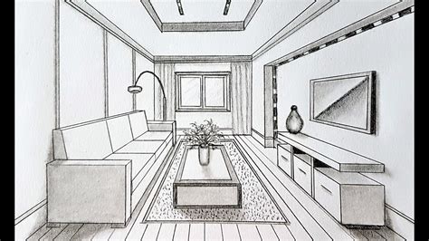 How To Draw A Living Room In One Point Perspective | www.myfamilyliving.com