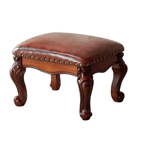 LKZ Foot Stool Microfiber Leather Ottoman Wooden Vintage Stool Small Sofa Footrest Stool for ...