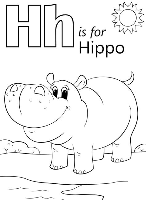 Letter H is For Hippo coloring page - Download, Print or Color Online for Free