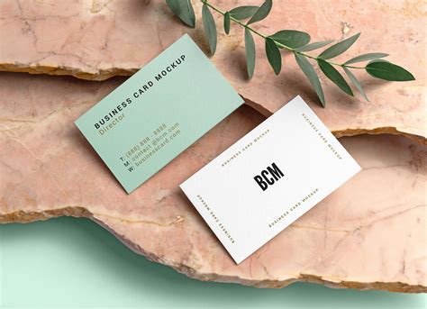 Free Business Card Mockup PSD with Marble Stones - Good Mockups