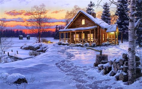 download log cabin wallpaper free 1 | Winter cabin, Winter landscape, Winter pictures