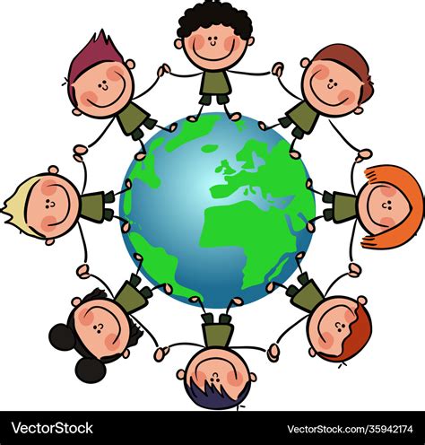 Multicultural people around earth holding hands Vector Image