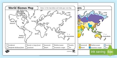 World Biomes Map Colouring Worksheet / Worksheet - Twinkl