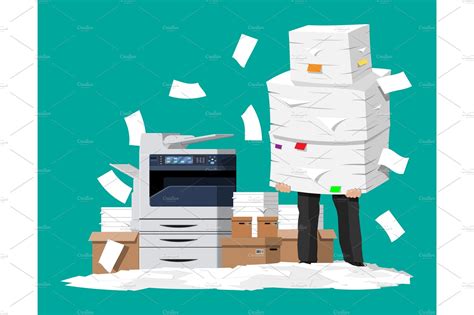 Businessman in pile of office papers | Graphic Objects ~ Creative Market