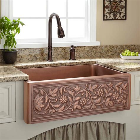 30" Vine Design Copper Farmhouse Sink - Kitchen