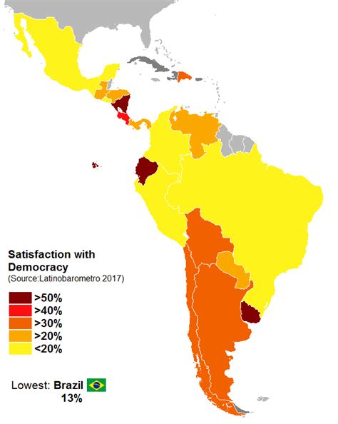 Maptitude — Satisfaction with democracy in Latin America