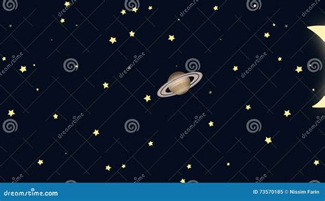 Animated Cartoon Crescent Moon and Saturn on a Starry Night Stock Video - Video of saturn ...