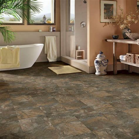 TrafficMaster Dark Grey Slate 12 in. x 12 in. Peel and Stick Vinyl Tile (30 sq. ft. / case ...