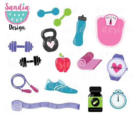 15 Fitness Clipart Workout Clipart Yoga Mat Kettlebell - Etsy Australia