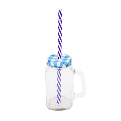 TXON Stores Your choice for home products.. Glass Jar with Handle metal Lid & Twisted Straw