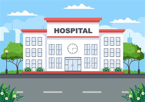 Hospital Building for Healthcare Background Vector Illustration with, Ambulance Car, Doctor ...