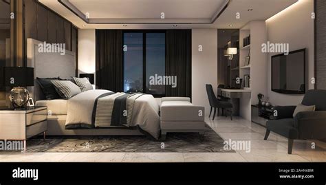 3d rendering modern luxury bedroom suite in hotel with decor Stock Photo - Alamy