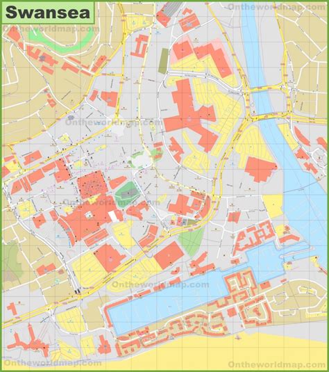 Swansea city centre map - Ontheworldmap.com