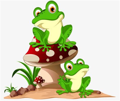 Cute Frog On Mushroom Cartoon - Goimages Mega